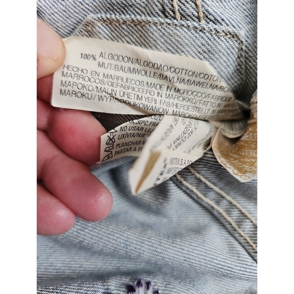 Zara TRF 100% Denim Jacket Women's Medium Blue Floral Embroidered - Picture 7 of 12